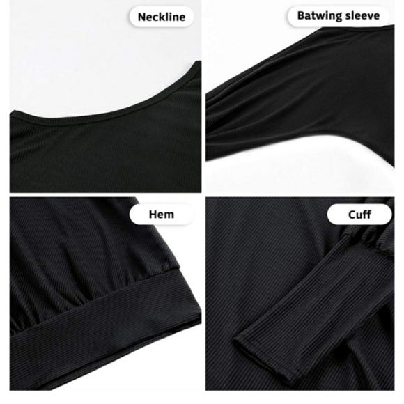 🆕️Off Shoulder Batwing Sleeve Ribbed Shirt Loose - Picture 2 of 5